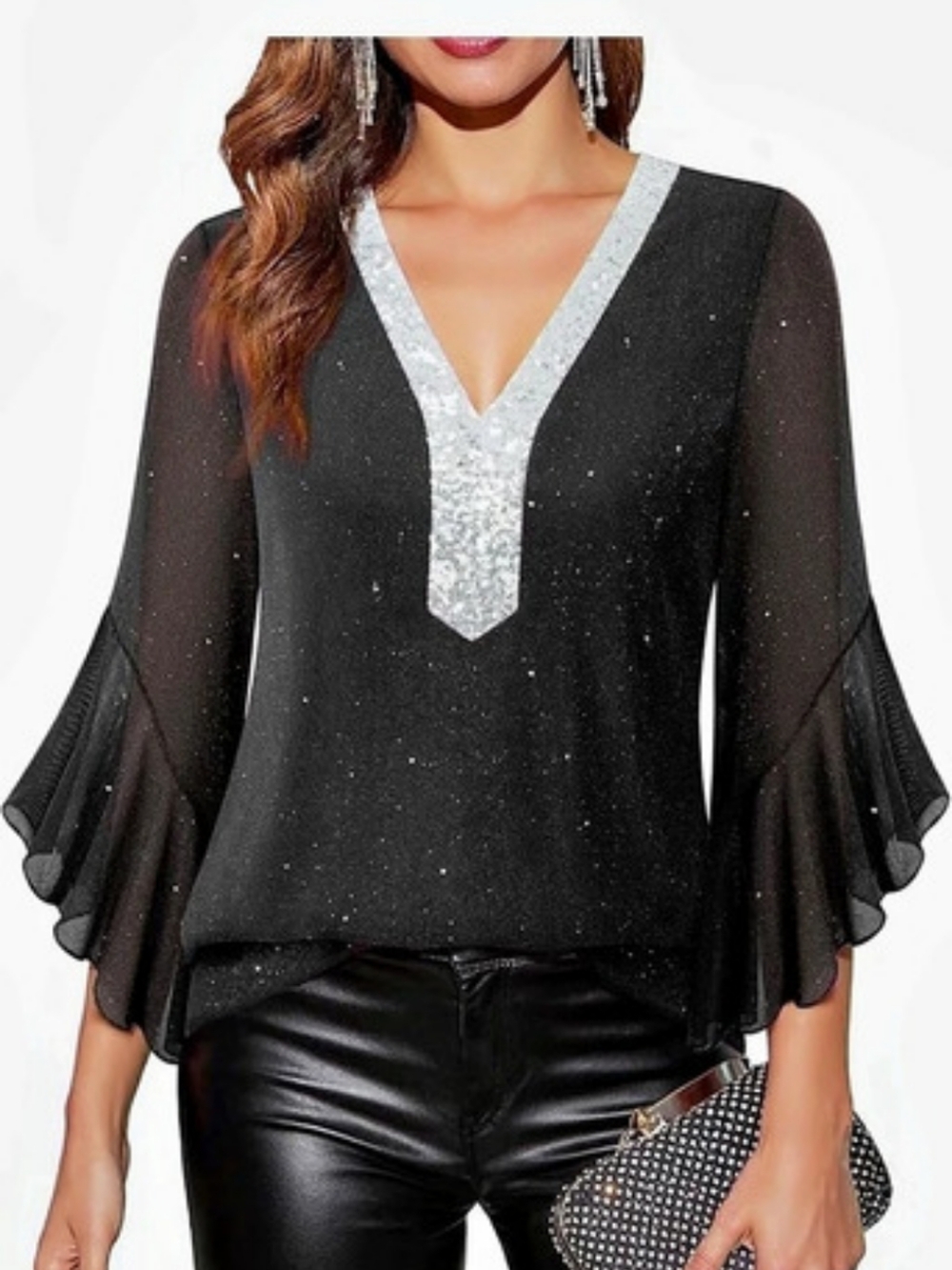 NEW - Timeson Women's Ruffle Sparkly Blouse Size XL